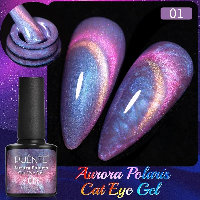 PUENTE 7.5ML Wine Red Cat Magnetic Gel Nail Polish Super Shiny Ruby Red Cat Eye Gel Soak Off UV Semi-Permanent Nail Art Varnish