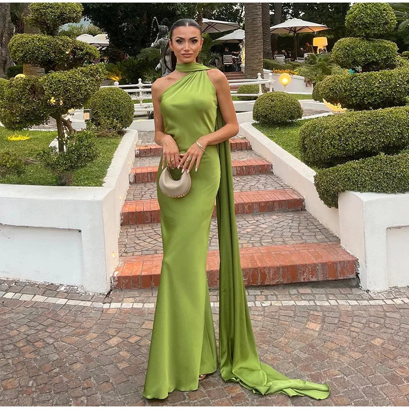 Elegant Ribbon Halter Dress Women Solid Off Shoulder Sleeveless Backless Slim Maxi Dresses 2025 Summer Autumn Party Robes Lady