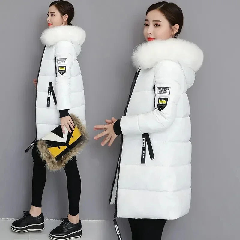 Down Cotton Jacket Women Autumn Winter New Korean Slim All-match Casual Padded Coat Female Large Size Long Hooded Parkas