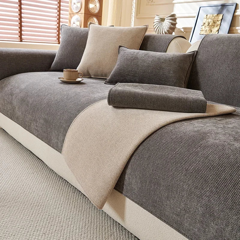 Solid Color Waterproof Chenille Sofa Cushion 2024 New Four Seasons Universal Simple Modern Cushion Non-Slip Sofa Cover