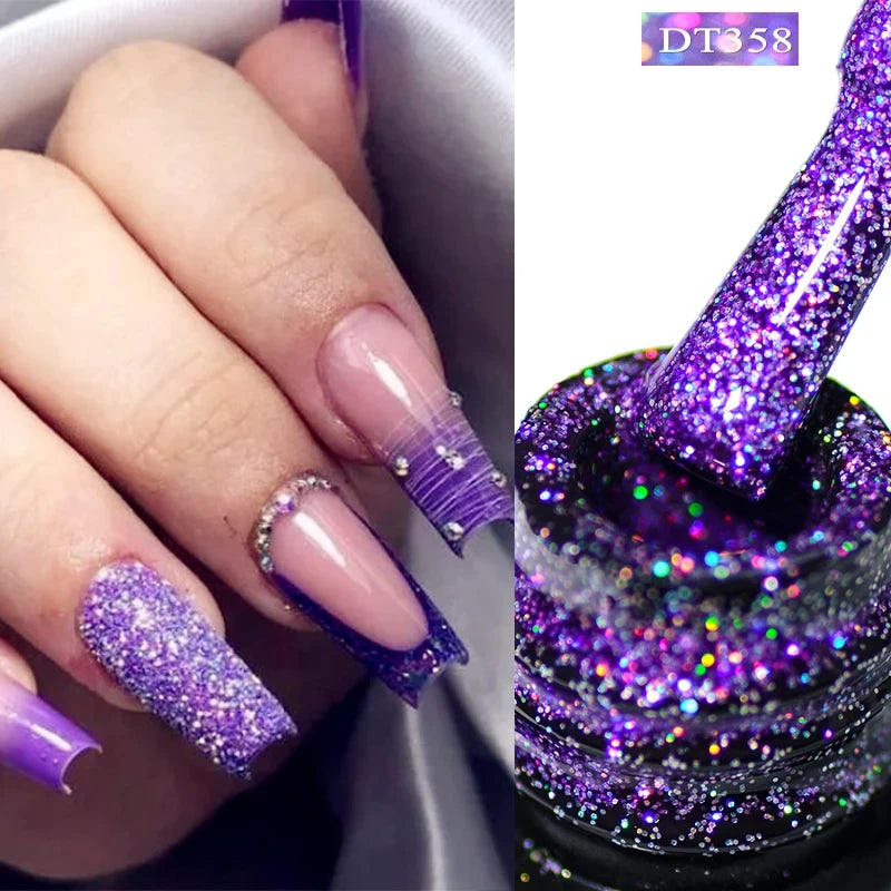 MEET ACROSS 7ml Glitter Gel Nail Polish Sparkly Sequins UV LED Soak Off Varnish For Manicure Semi Permanent Nail Art Gel Polish