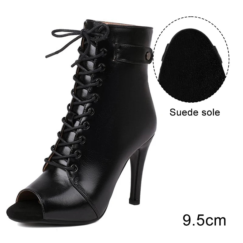 DKZSYIM Woman Latin Dance Shoes leather Party Tango Dance Booties for Women Salsa Dance Heels Ballroom Shoes Sexy Stilettos