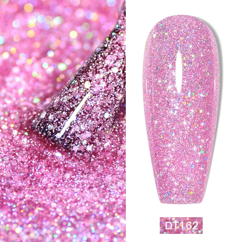 MEET ACROSS 7ml Glitter Gel Nail Polish Sparkly Sequins UV LED Soak Off Varnish For Manicure Semi Permanent Nail Art Gel Polish