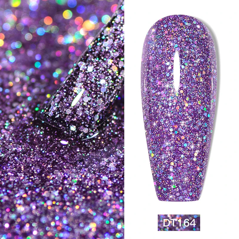MEET ACROSS 7ml Glitter Gel Nail Polish Sparkly Sequins UV LED Soak Off Varnish For Manicure Semi Permanent Nail Art Gel Polish