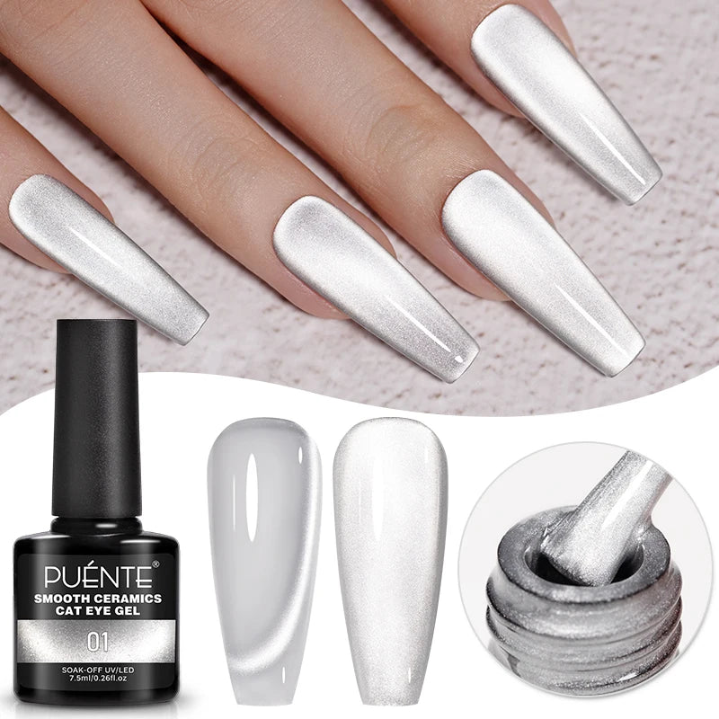 PUENTE 7.5ML Wine Red Cat Magnetic Gel Nail Polish Super Shiny Ruby Red Cat Eye Gel Soak Off UV Semi-Permanent Nail Art Varnish