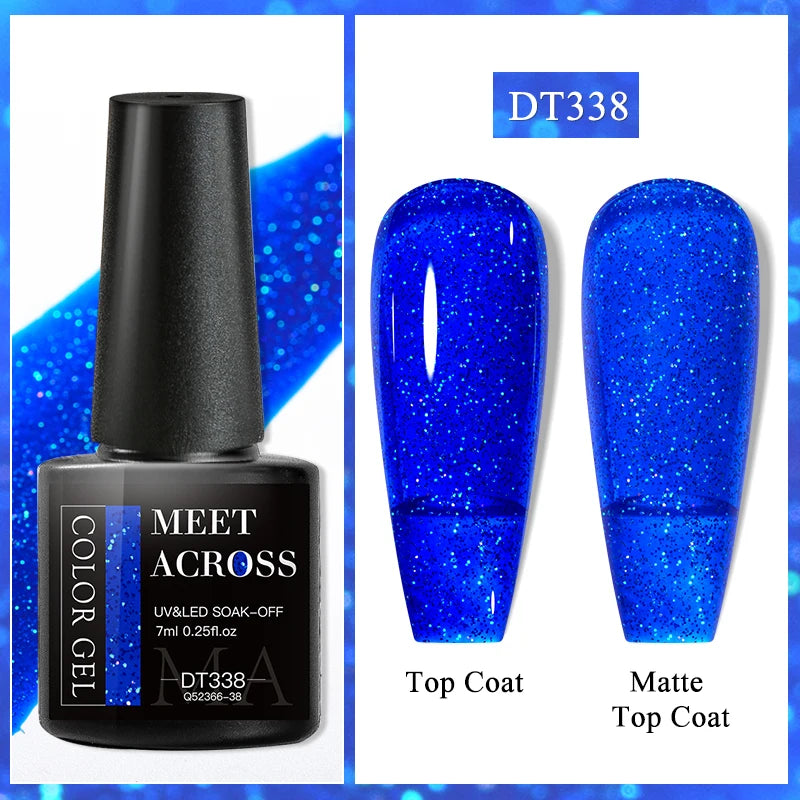 MEET ACROSS 7ml Glitter Gel Nail Polish Sparkly Sequins UV LED Soak Off Varnish For Manicure Semi Permanent Nail Art Gel Polish