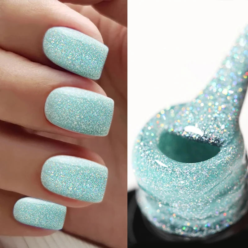 MEET ACROSS 7ml Glitter Gel Nail Polish Sparkly Sequins UV LED Soak Off Varnish For Manicure Semi Permanent Nail Art Gel Polish