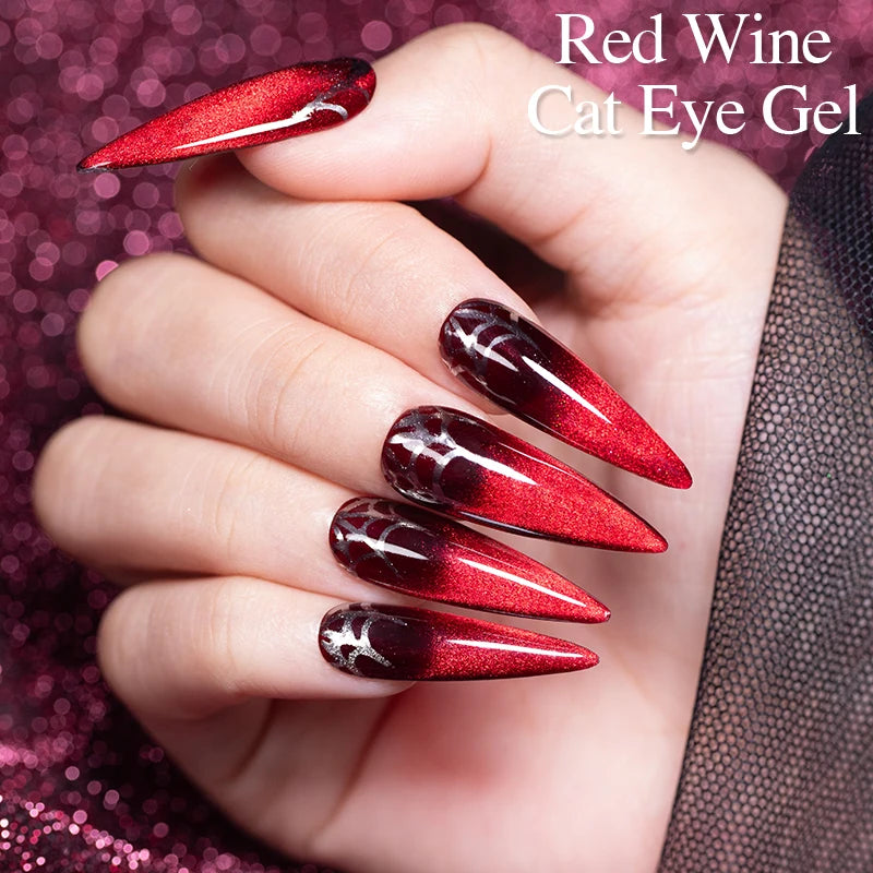 PUENTE 7.5ML Wine Red Cat Magnetic Gel Nail Polish Super Shiny Ruby Red Cat Eye Gel Soak Off UV Semi-Permanent Nail Art Varnish