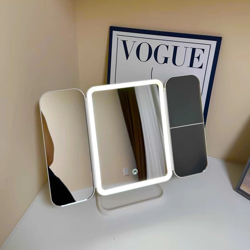 Foldable USB Rechargeable 3 colors Touch Screen Smart Mirror,Portable Tabletop Cosmetic Beauty Light,LED Travel Makeup Mirror