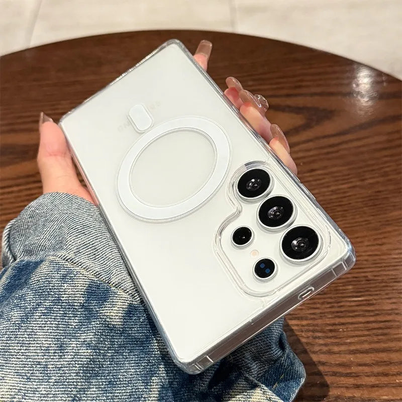 Magnetic Original Transparent Phone Case For Samsung Galaxy S25 S24 S23 S22 S21 Plus Ultra FE Edge Magsafe Clear Cover