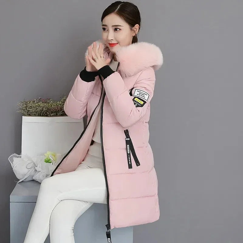 Down Cotton Jacket Women Autumn Winter New Korean Slim All-match Casual Padded Coat Female Large Size Long Hooded Parkas