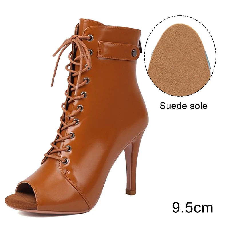 DKZSYIM Woman Latin Dance Shoes leather Party Tango Dance Booties for Women Salsa Dance Heels Ballroom Shoes Sexy Stilettos