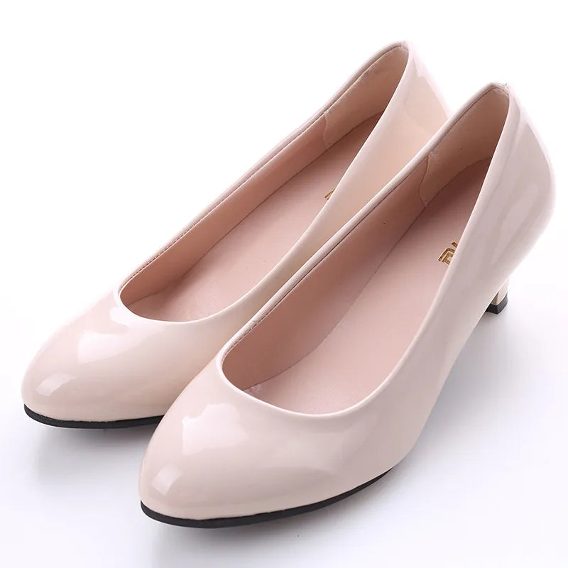 Shoes Ladies Pumps Medium Heel Nude Sexy High Heels Weeding Shoes Women Office Work White Pumps Party Shoes