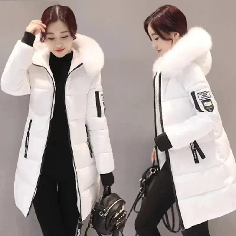 Down Cotton Jacket Women Autumn Winter New Korean Slim All-match Casual Padded Coat Female Large Size Long Hooded Parkas