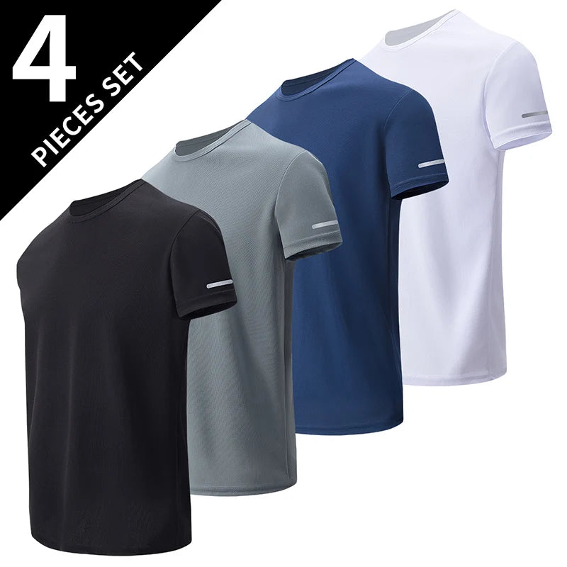 1/4/6 Pcs men's plus size gradient quick-drying short-sleeved teenagers loose sports running fitness football basketball T-shirt